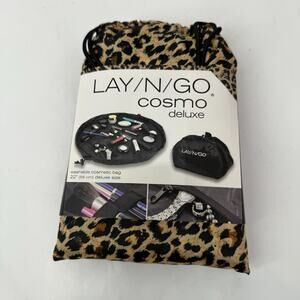 NEW Lay-n-Go Cosmo Deluxe 22" Cosmetics Makeup Bag Leopard Drawstring Washable